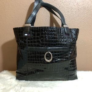 Brighton Patent Leather Croc Embossed Bag Black